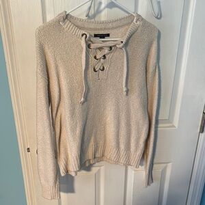 Cream Sweater with Lace-Up Detail